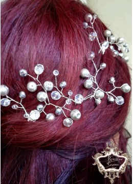 Дизайнерски фуркети за коса с сребристи кристали модел Silver Spark комплект 3 броя
